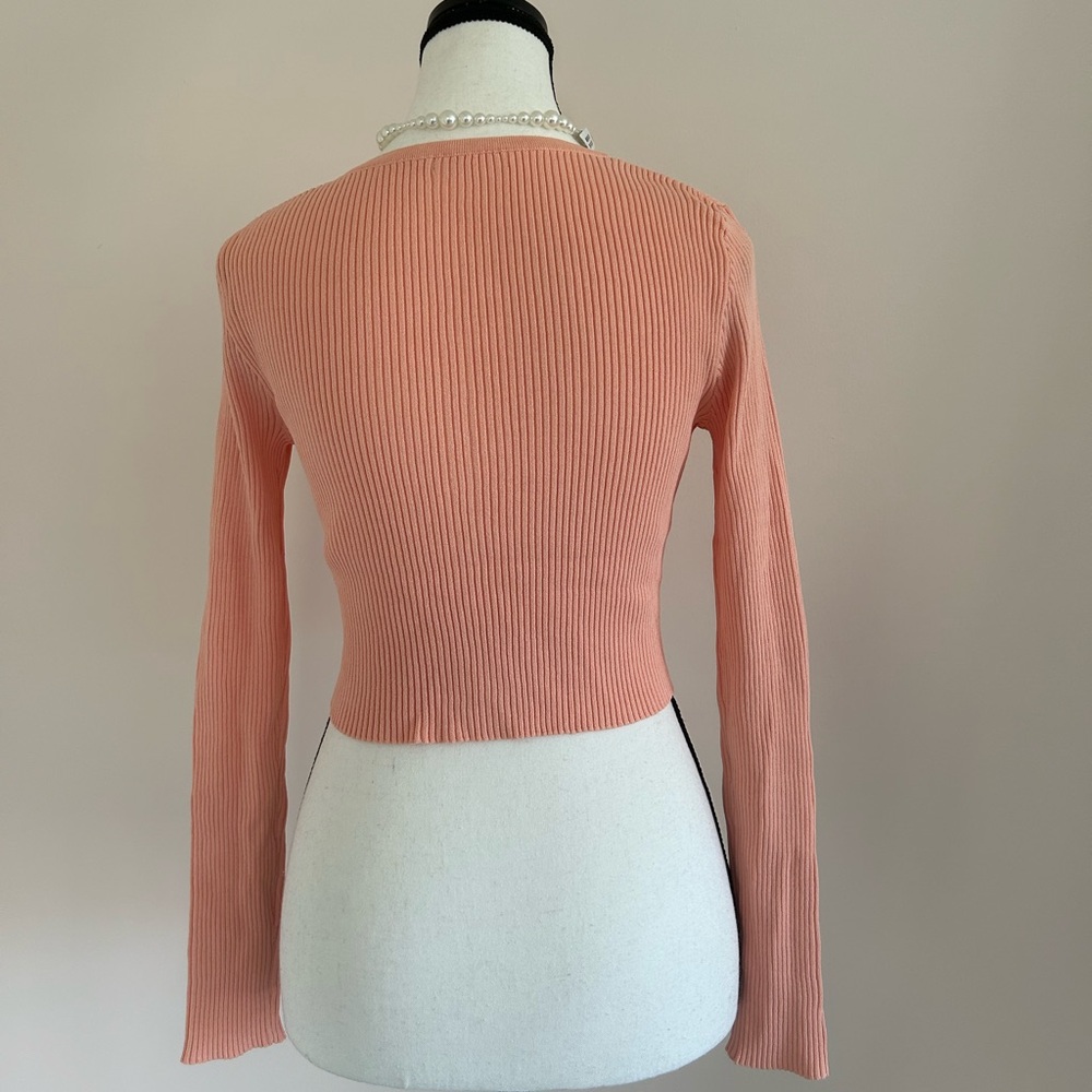 Peach Ribbed Button-Down Cropped Cardigan - Picture 5 of 9